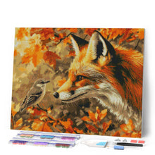 Cargar imagen en el visor de la galería, Diamond Painting - Zorro y pájaro en otoño 40x50cm con bastidor montado