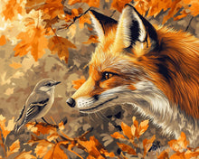 Cargar imagen en el visor de la galería, Diamond Painting - Diamond Painting - Zorro y pájaro en otoño 40x50cm con bastidor montado