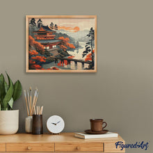 Cargar imagen en el visor de la galería, Diamond Painting - Vista Vintage de la Pagoda 40x50cm con bastidor montado