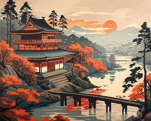 Cargar imagen en el visor de la galería, Diamond Painting - Vista Vintage de la Pagoda 40x50cm con bastidor montado
