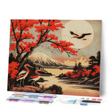 Cargar imagen en el visor de la galería, Diamond Painting - Grullas y Vista del Monte Fuji 40x50cm con bastidor montado