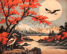 Cargar imagen en el visor de la galería, Diamond Painting - Diamond Painting - Grullas y Vista del Monte Fuji 40x50cm con bastidor montado