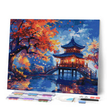 Cargar imagen en el visor de la galería, Diamond Painting - Pagoda en una Noche de Otoño 40x50cm con bastidor montado