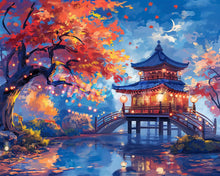 Cargar imagen en el visor de la galería, Diamond Painting - Diamond Painting - Pagoda en una Noche de Otoño 40x50cm con bastidor montado