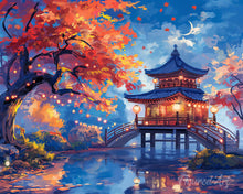 Cargar imagen en el visor de la galería, Diamond Painting - Diamond Painting - Pagoda en una Noche de Otoño 40x50cm con bastidor montado
