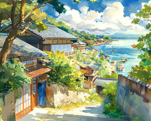 Cargar imagen en el visor de la galería, Diamond Painting - Diamond Painting - Pueblo Costero en Japón 40x50cm con bastidor montado