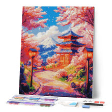 Cargar imagen en el visor de la galería, Diamond Painting - Camino de Sakura hacia la Pagoda 40x50cm con bastidor montado