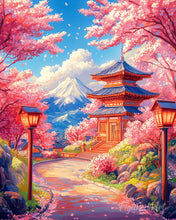 Cargar imagen en el visor de la galería, Diamond Painting - Diamond Painting - Camino de Sakura hacia la Pagoda 40x50cm con bastidor montado