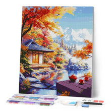 Cargar imagen en el visor de la galería, Diamond Painting - Casa del Té en Otoño junto al Lago 40x50cm con bastidor montado