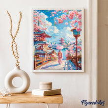 Cargar imagen en el visor de la galería, Diamond Painting - Calle de Cerezos en Flor en Kioto 40x50cm con bastidor montado
