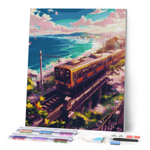 Cargar imagen en el visor de la galería, Diamond Painting - Ferrocarril de Sakura junto al Océano 40x50cm con bastidor montado