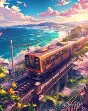 Cargar imagen en el visor de la galería, Diamond Painting - Diamond Painting - Ferrocarril de Sakura junto al Océano 40x50cm con bastidor montado