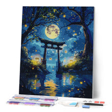 Cargar imagen en el visor de la galería, Diamond Painting - Torii a la Luz de la Luna y Luciérnagas 40x50cm con bastidor montado