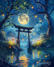 Cargar imagen en el visor de la galería, Diamond Painting - Diamond Painting - Torii a la Luz de la Luna y Luciérnagas 40x50cm con bastidor montado