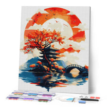 Cargar imagen en el visor de la galería, Diamond Painting - Pagoda bajo el Sol Naciente 40x50cm con bastidor montado