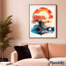 Cargar imagen en el visor de la galería, Diamond Painting - Pagoda bajo el Sol Naciente 40x50cm con bastidor montado