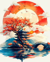 Cargar imagen en el visor de la galería, Diamond Painting - Diamond Painting - Pagoda bajo el Sol Naciente 40x50cm con bastidor montado