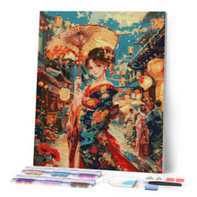 Cargar imagen en el visor de la galería, Diamond Painting - Chica con Kimono en el Festival de Faroles 40x50cm con bastidor montado