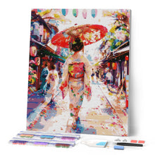 Cargar imagen en el visor de la galería, Diamond Painting - Chica con Yukata en la Calle Festiva 40x50cm con bastidor montado