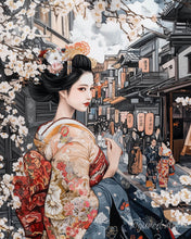 Cargar imagen en el visor de la galería, Diamond Painting - Diamond Painting - Geisha en una Calle Vintage 40x50cm con bastidor montado