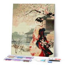 Cargar imagen en el visor de la galería, Diamond Painting - Escena Vintage de una Geisha en Invierno 40x50cm con bastidor montado