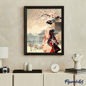 Diamond Painting - Escena Vintage de una Geisha en Invierno