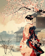 Cargar imagen en el visor de la galería, Diamond Painting - Diamond Painting - Escena Vintage de una Geisha en Invierno 40x50cm con bastidor montado