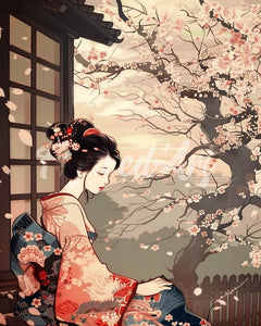 Diamond Painting - Dama con Kimono Vintage y Sakura