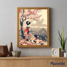 Cargar imagen en el visor de la galería, Diamond Painting - Japonesa Vintage bajo Cerezo en Flor 40x50cm con bastidor montado