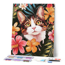 Cargar imagen en el visor de la galería, Diamond Painting - Gato con Flores Tropicales