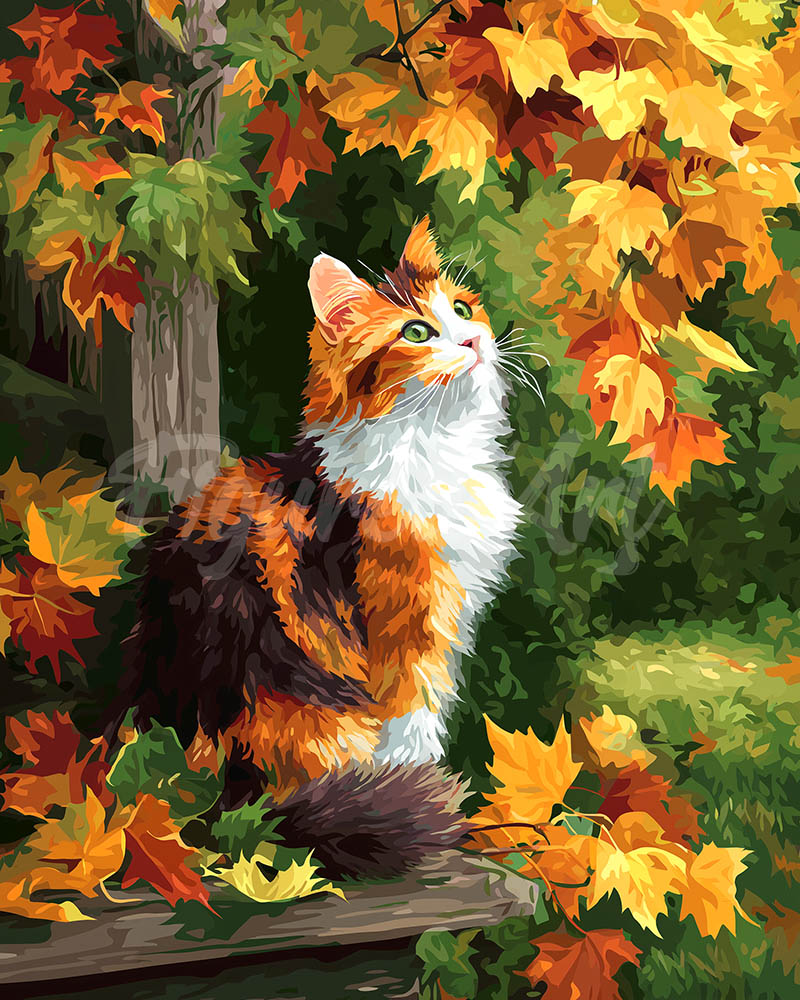 Diamond Painting - Gato calicó en otoño
