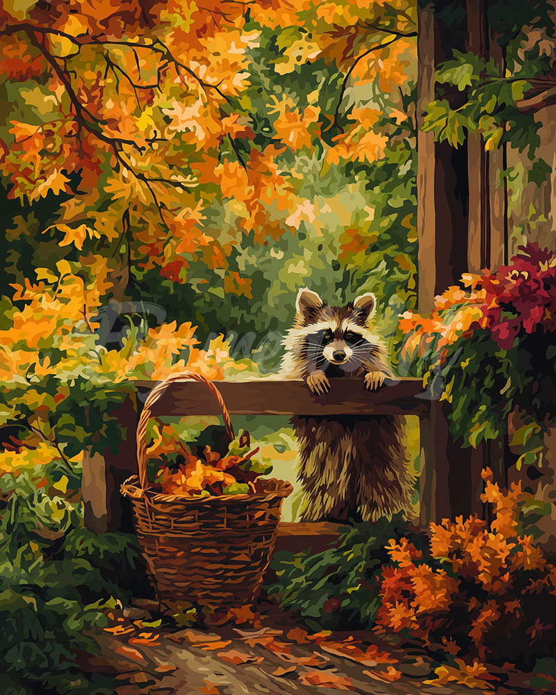 Diamond Painting - Mapache lindo en otoño