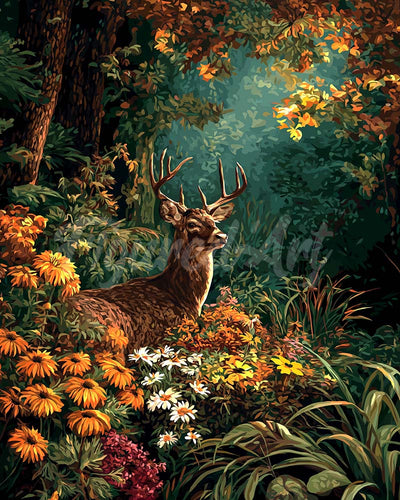 Diamond Painting - Ciervo entre flores de otoño