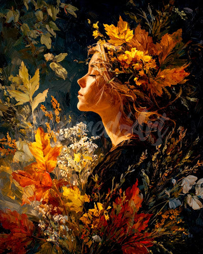 Diamond Painting - Dama del follaje dorado