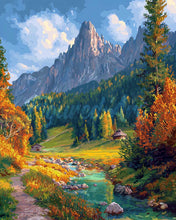 Cargar imagen en el visor de la galería, Diamond Painting - Arroyo alpino en otoño