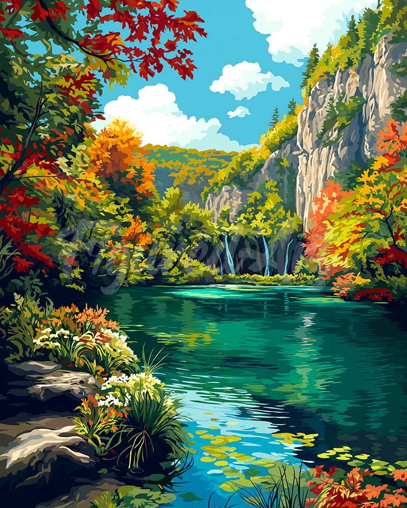 Diamond Painting - Lago esmeralda en otoño