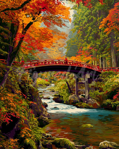 Diamond Painting - Puente rojo en Japón en otoño