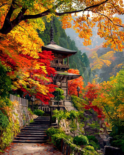 Diamond Painting - Pagoda japonesa en otoño