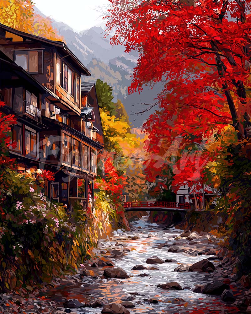 Diamond Painting - Pueblo de otoño en Nikkō Japón