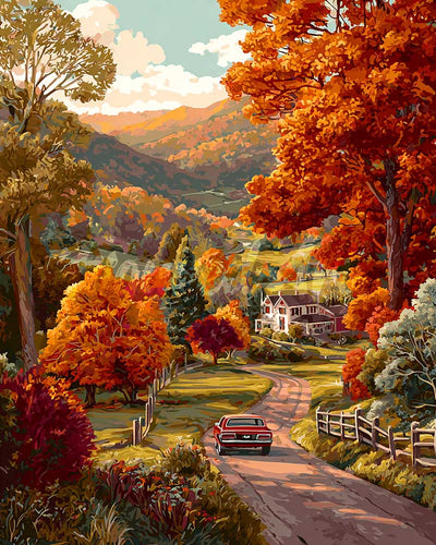 Diamond Painting - Camino rural en otoño