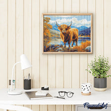 Cargar imagen en el visor de la galería, Diamond Painting - Highland Cow lago dorado