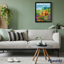Cargar imagen en el visor de la galería, Diamond Painting - Highland Cow colinas en flor