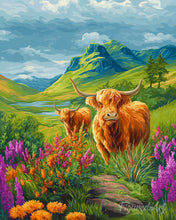 Cargar imagen en el visor de la galería, Diamond Painting - Highland Cow colinas en flor