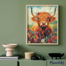 Cargar imagen en el visor de la galería, Diamond Painting - Retrato de Highland Cow flores