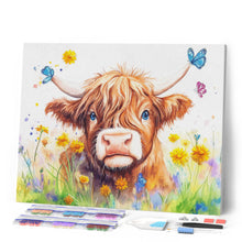 Cargar imagen en el visor de la galería, Diamond Painting - Retrato primaveral Highland Cow