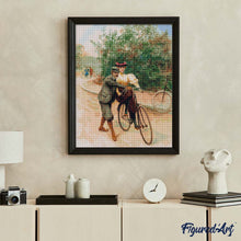 Cargar imagen en el visor de la galería, Diamond Painting - Pintura vintage de lección de bicicleta romántica
