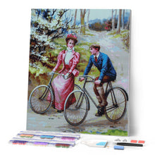 Cargar imagen en el visor de la galería, Diamond Painting - Pintura vintage de pareja en bicicleta