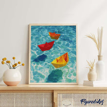 Cargar imagen en el visor de la galería, Diamond Painting - Barcos de origami sobre azul