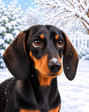 Cargar imagen en el visor de la galería, Diamond Painting - Retrato de un teckel en invierno
