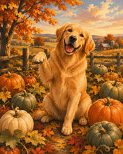 Cargar imagen en el visor de la galería, Diamond Painting - Golden Retriever en el Campo de Calabazas